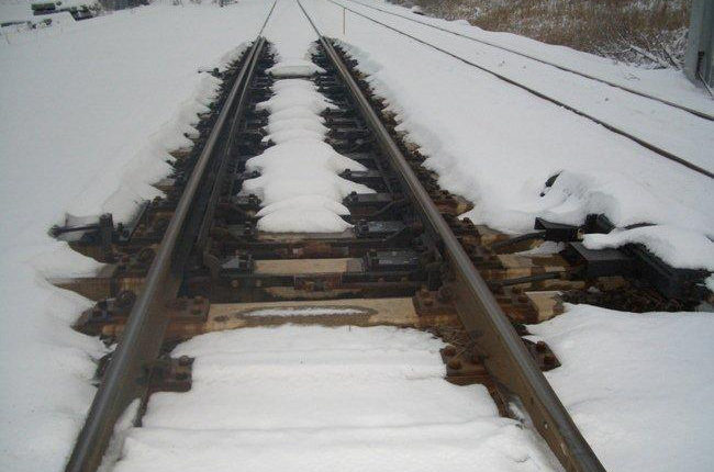 Railroad tracks in the snow